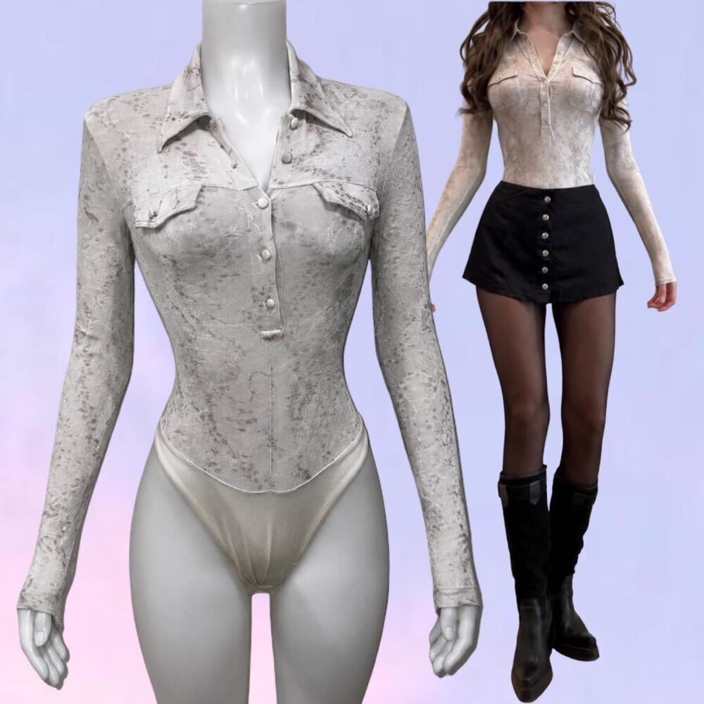 Vintage 90s y2k iridescent patterned bodysuit